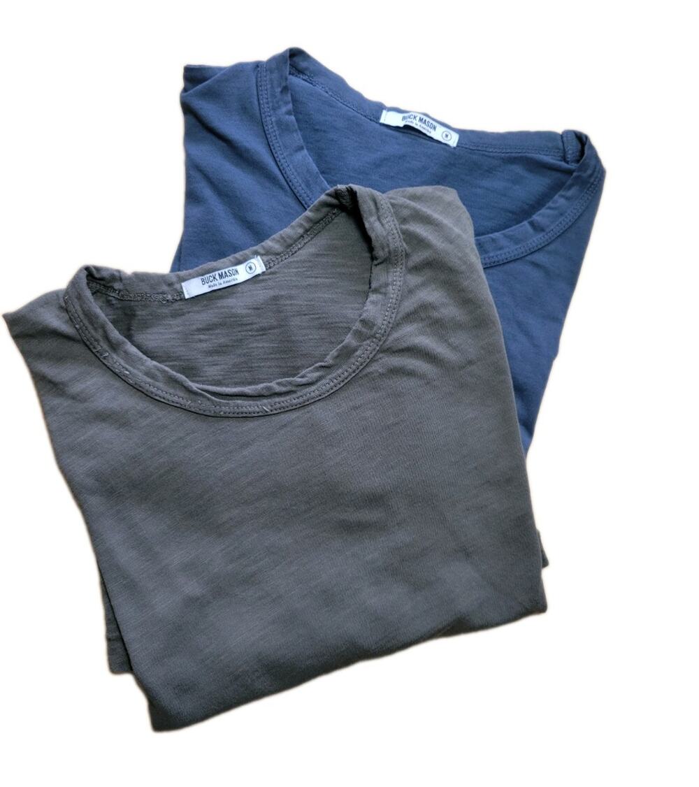 2 Buck Mason Round Hem t shirts Military Green/ blue size S